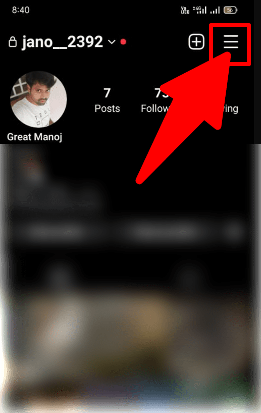 Tap on three horizontal line icon on profile -Instagram app