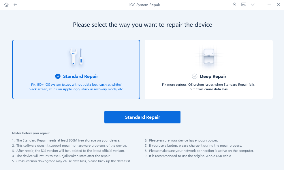 Start Standard Repair