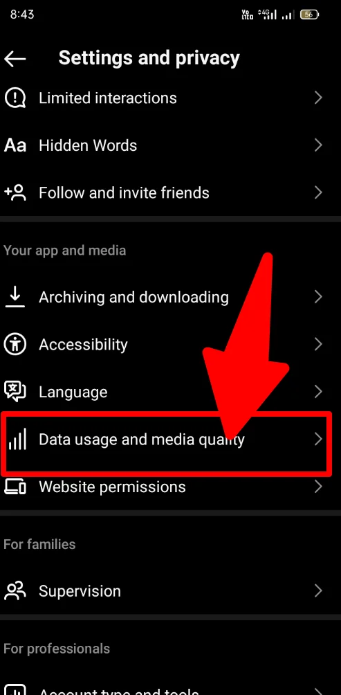 Data usage and media quality option