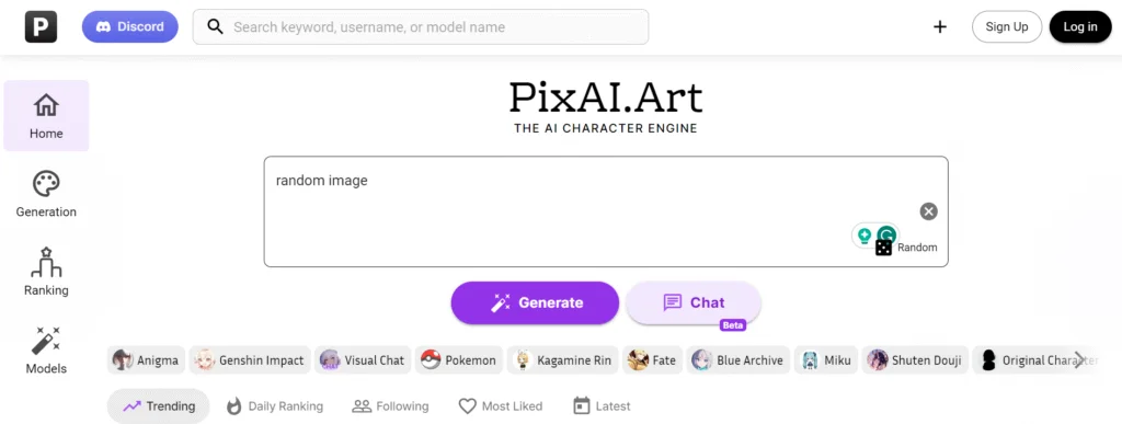 PixAI.art Mainpage Screenshot