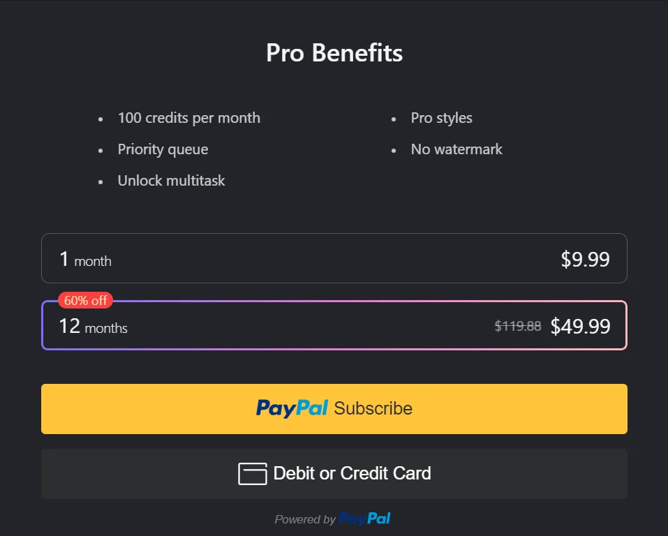 PicSo.AI Pricing Page