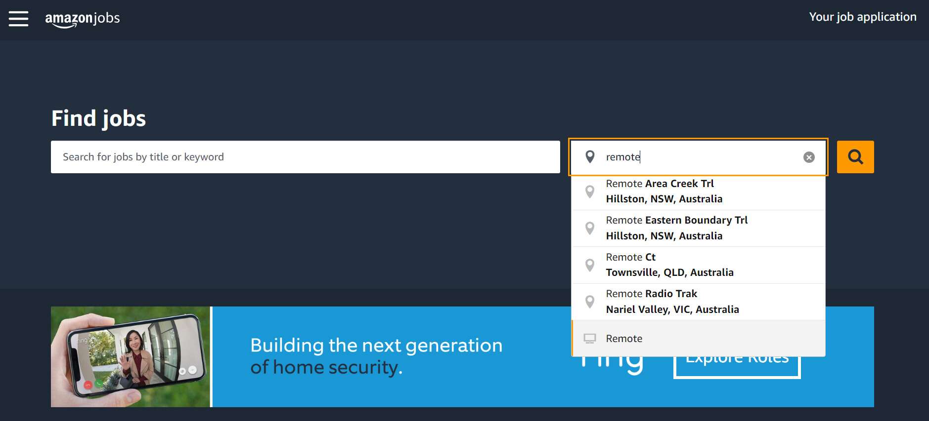 Amazon find jobs fields to choose remote work option