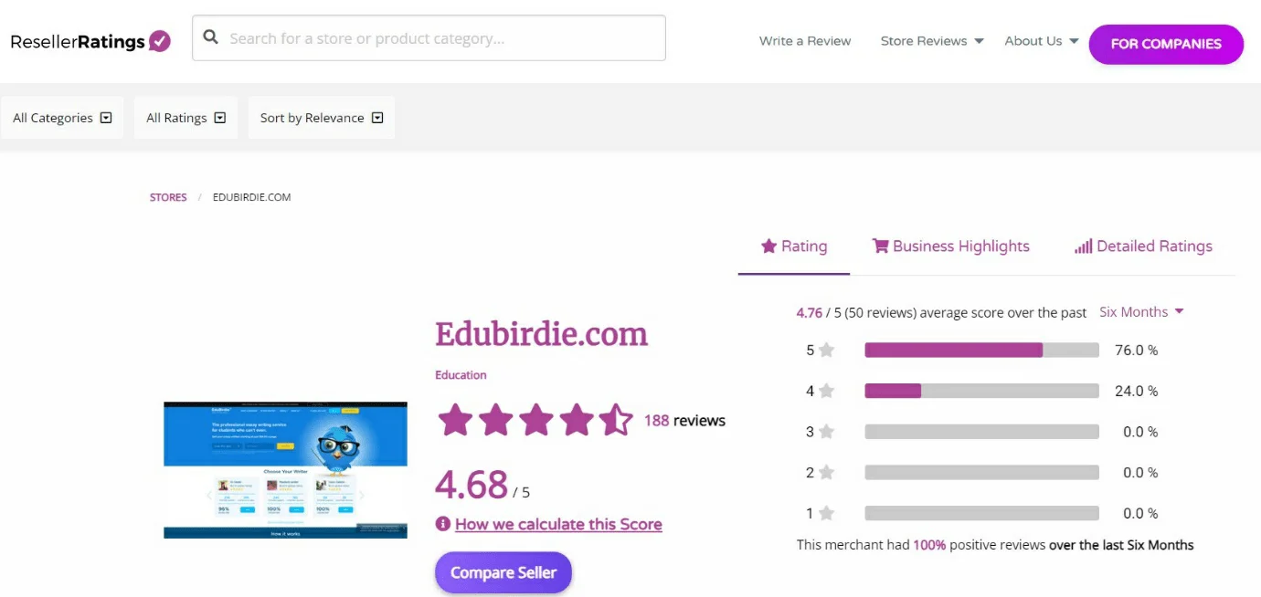 Edubirdie.com ResellerRatings Site reviews 