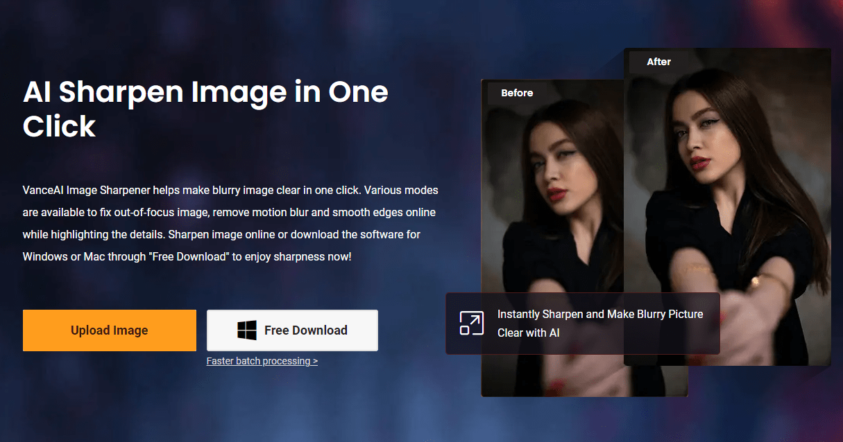 AI Sharpen Image in one click