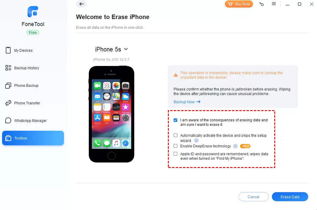 Proceed to erase data