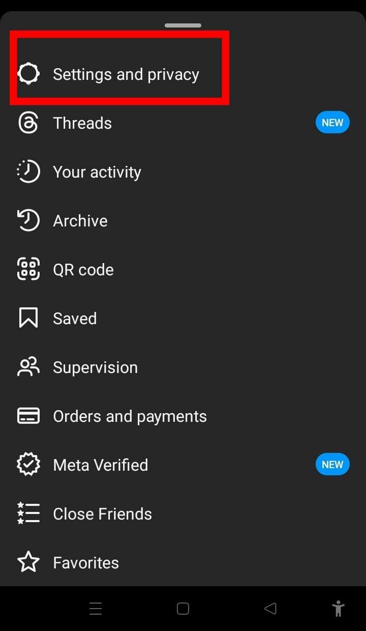 Instagram settings and privacy option