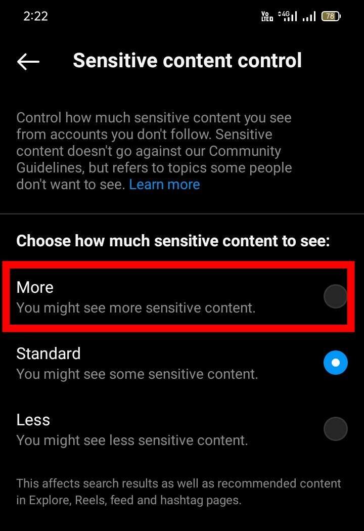 Instagram More option