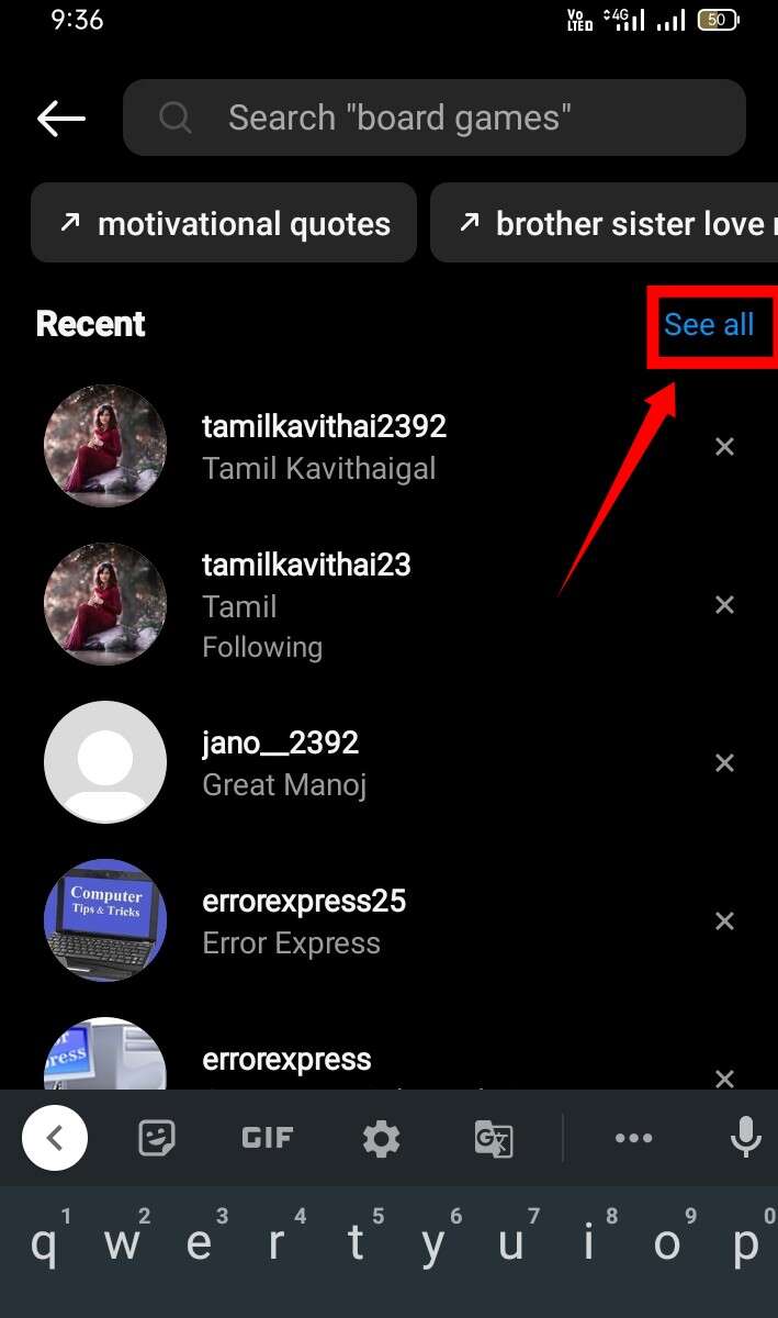 Instagram search see all option