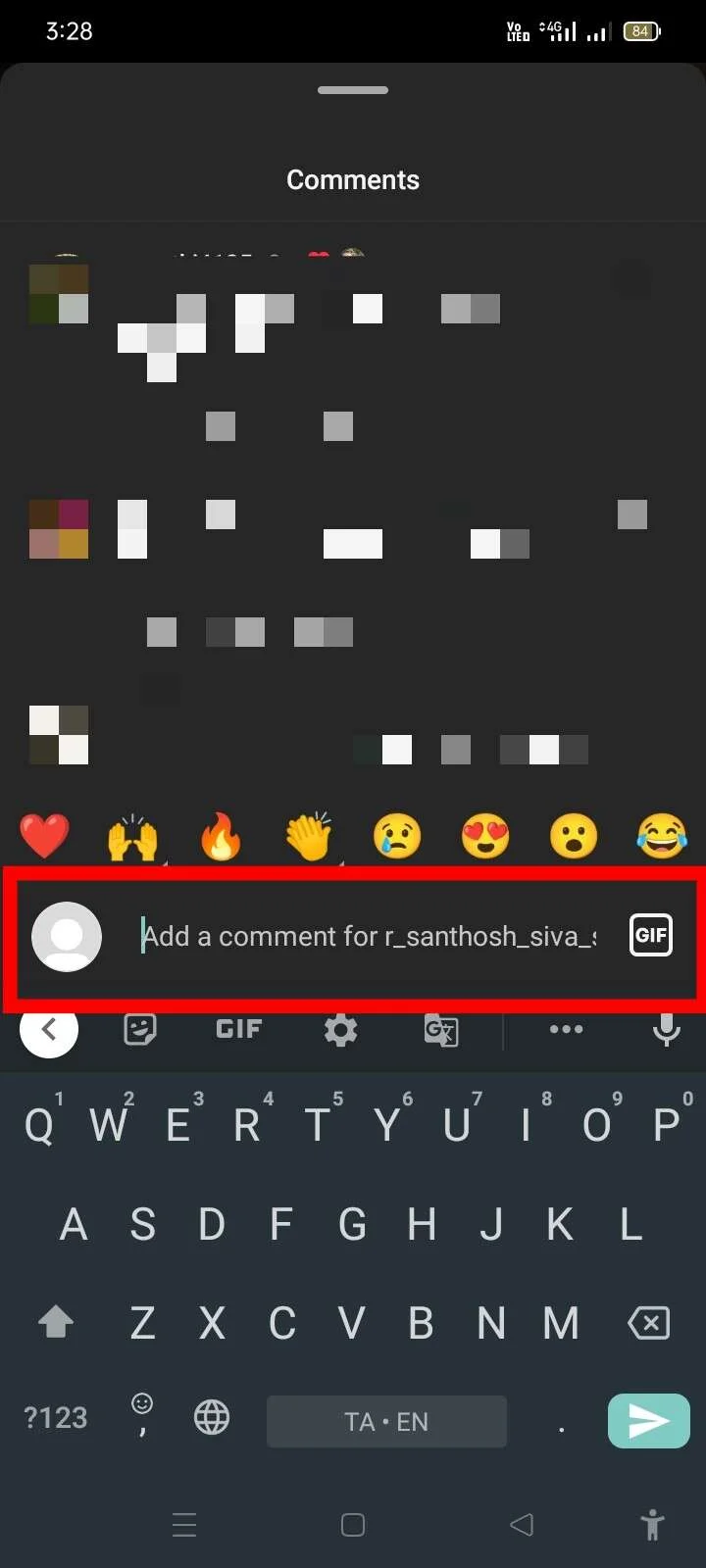 Instagram comment section