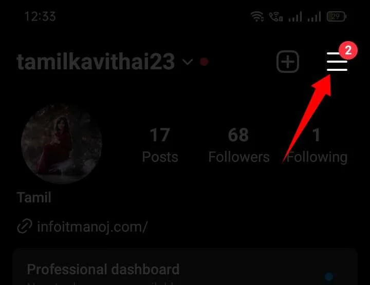 Instagram three horizontal line 