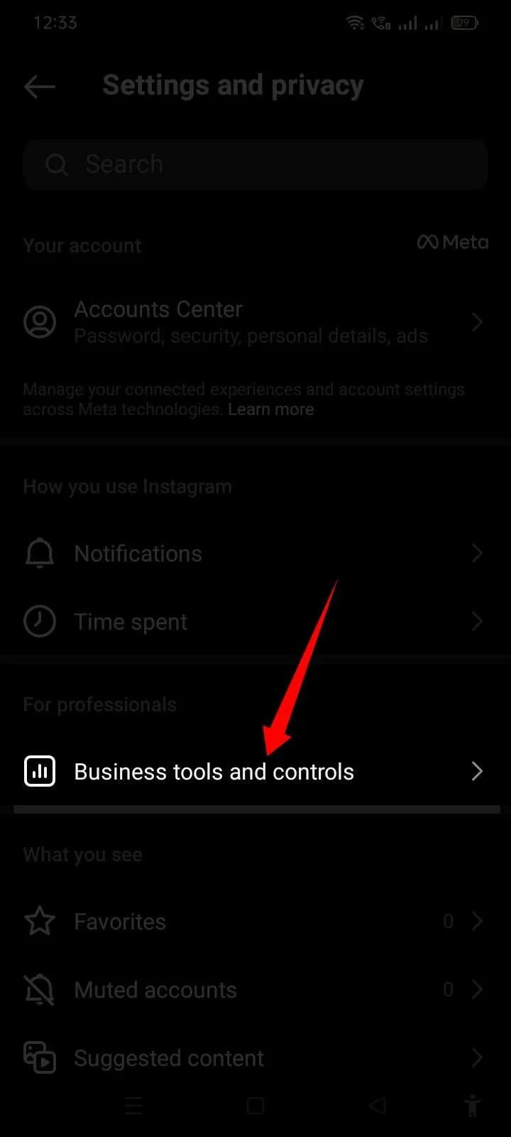 Business tools and controls option