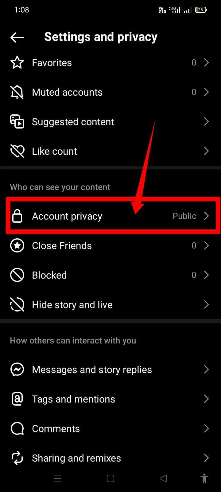 Instagram account privacy