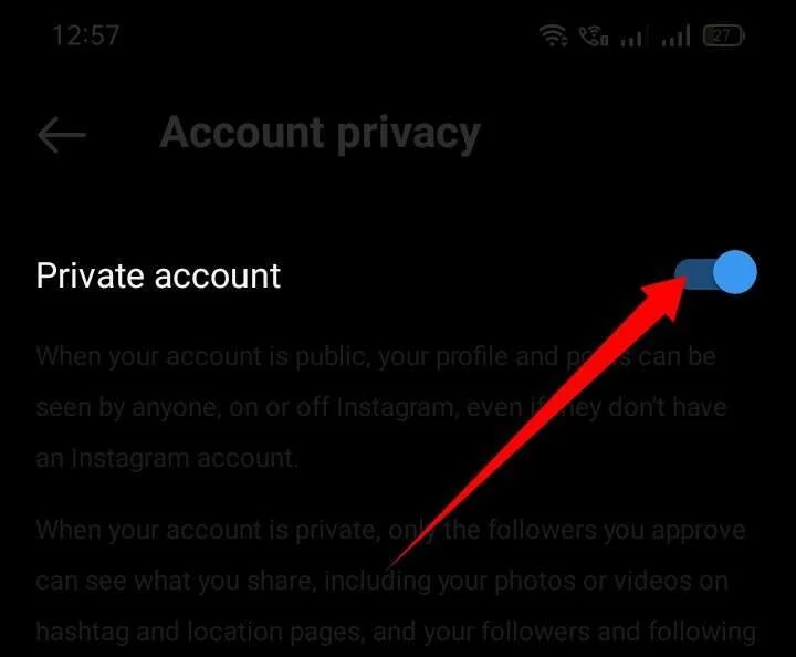 Tap on Instagram private account option