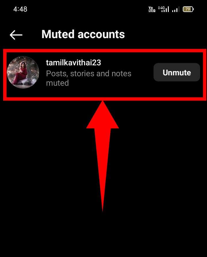 Tap on desired unmuted account