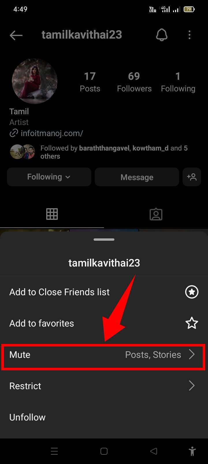 Click on the mute option on instagram