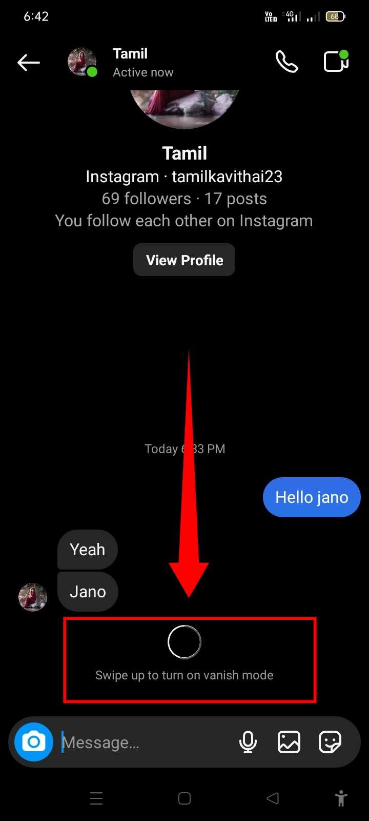 Swipe until vanish mode turned on screen
