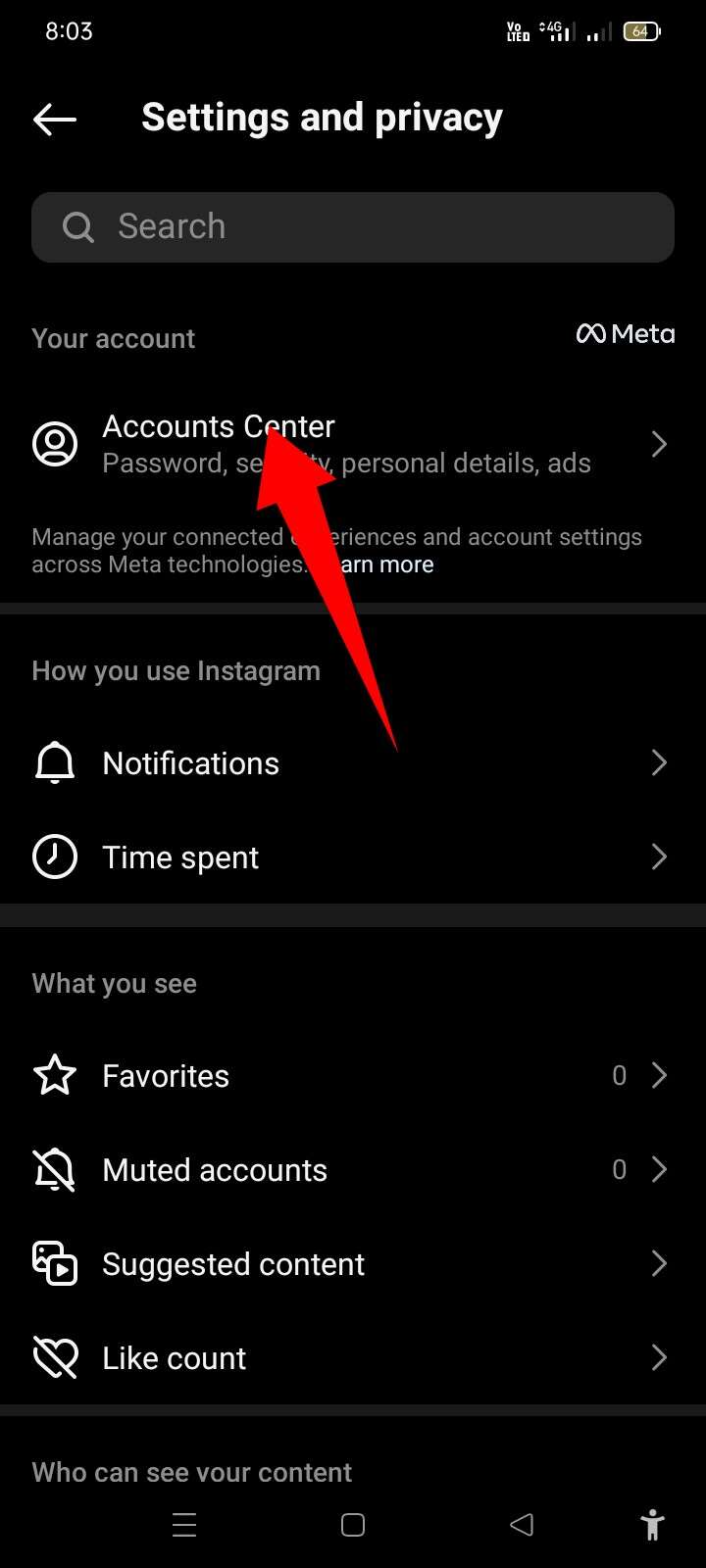 Account Center option