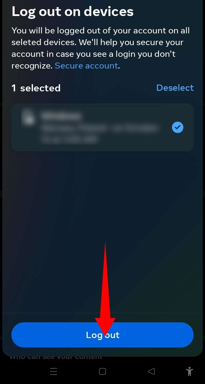 Select device and Log Out button