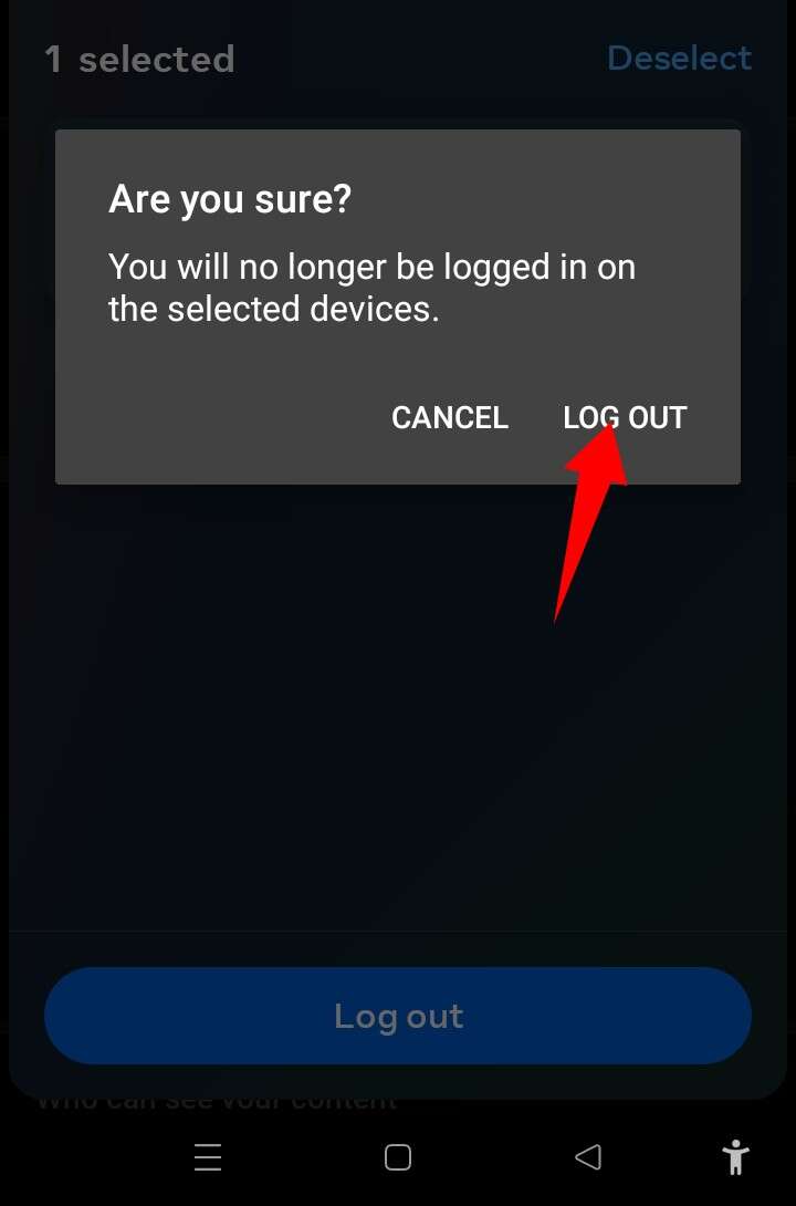 Click logout confirmation popup and proceed to Log Someone Out Of Your Instagram