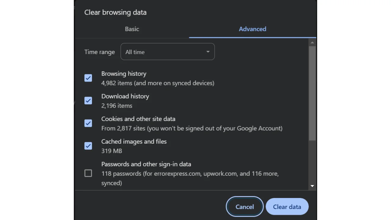 Clear browsing history, download history & cookies on google chrome