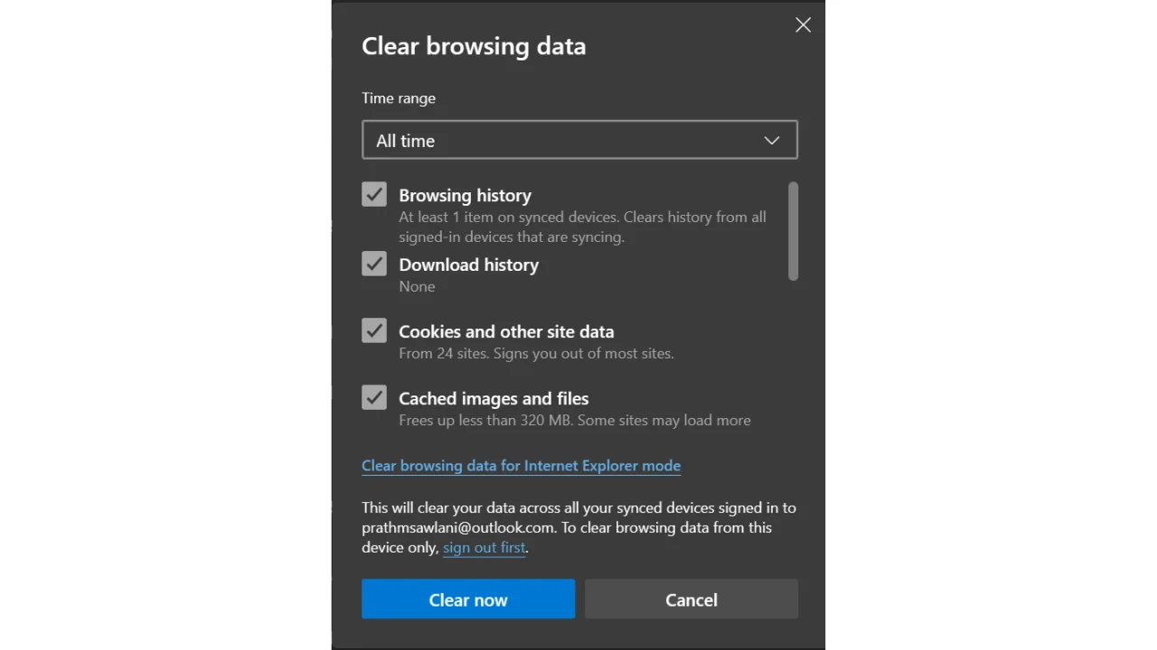 Clear browsing history on Microsoft edge