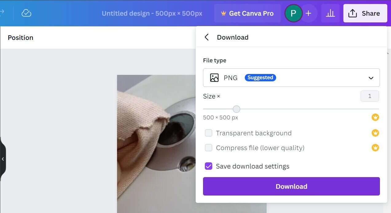 Canva upload share and download