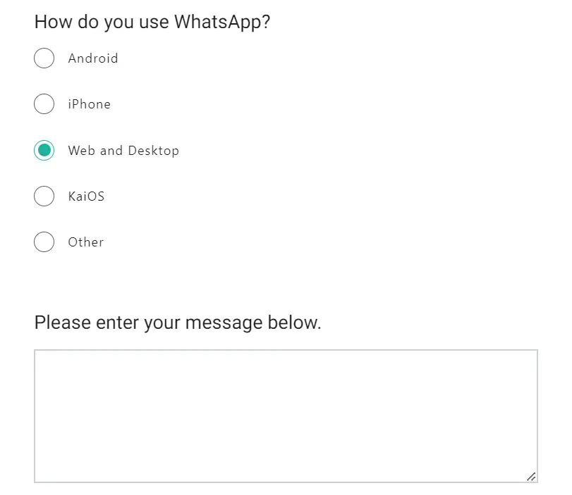 WhatsApp Contact Us Screen